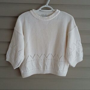 Vintage 80's 90's S cream patterned oversized short sleeve crop sweater knit top